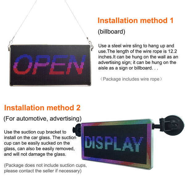 LED Sign P4 Indoor full Color Programmable Scrolling Message Display 12.9"x6.7" small size Message Board Car Rear Window Message Board Use APP Wi-Fi Control Perfect solution for advertising